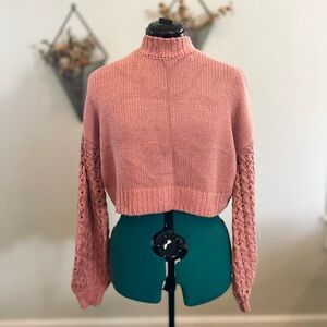 Forever 21 chunky cable knit pink cropped mock turtleneck sweater